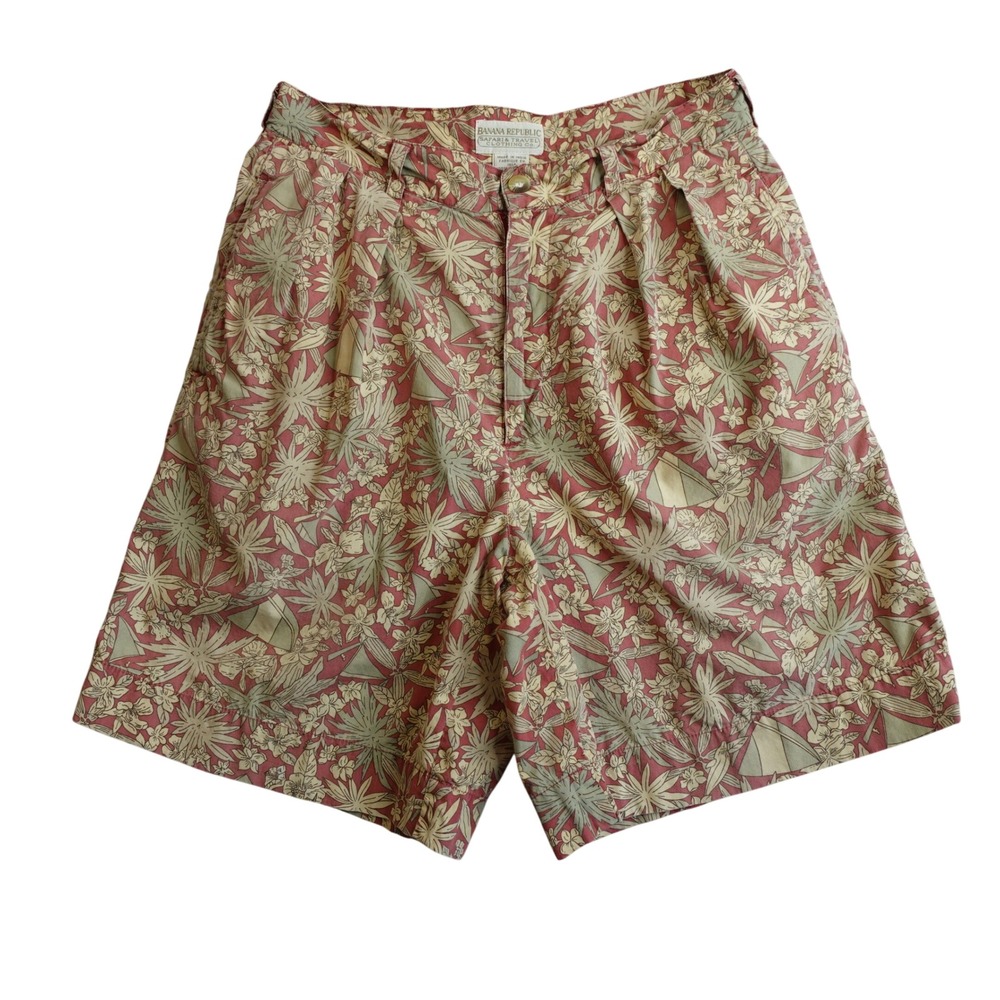 Vintage Banana Republic Safari & Travel Pleated Floral Cotton Shorts Womens 29